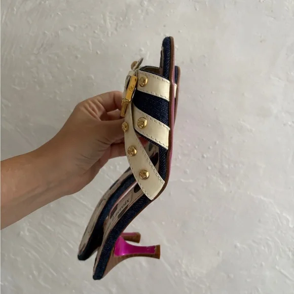 Christian Lacroix Black and White Polka Dot Kitten Heel Mules - Picture 7 of 9